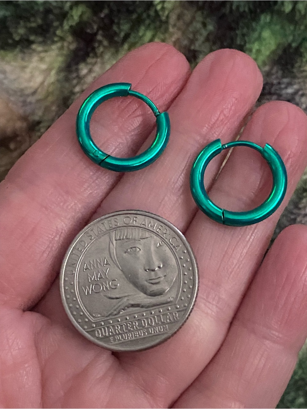 Green Small Hoop Earrings - Lightweight Women Jewelry